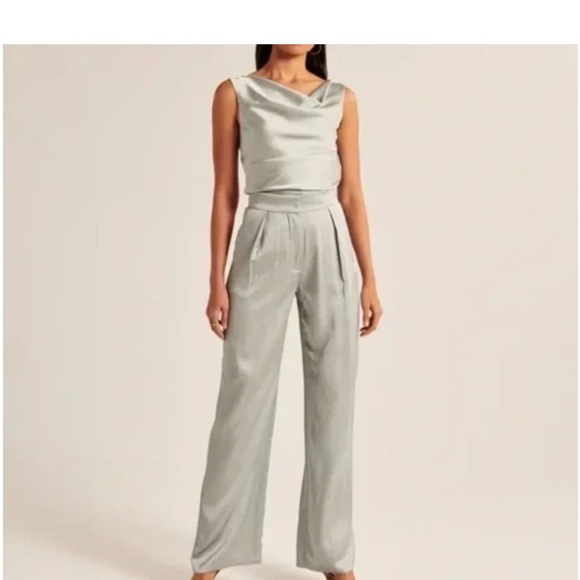 💚 Abercrombie & Fitch Sloan Tailored Wide Leg Satin Pants & Top 28L 6 Long Large - Picture 2 of 16